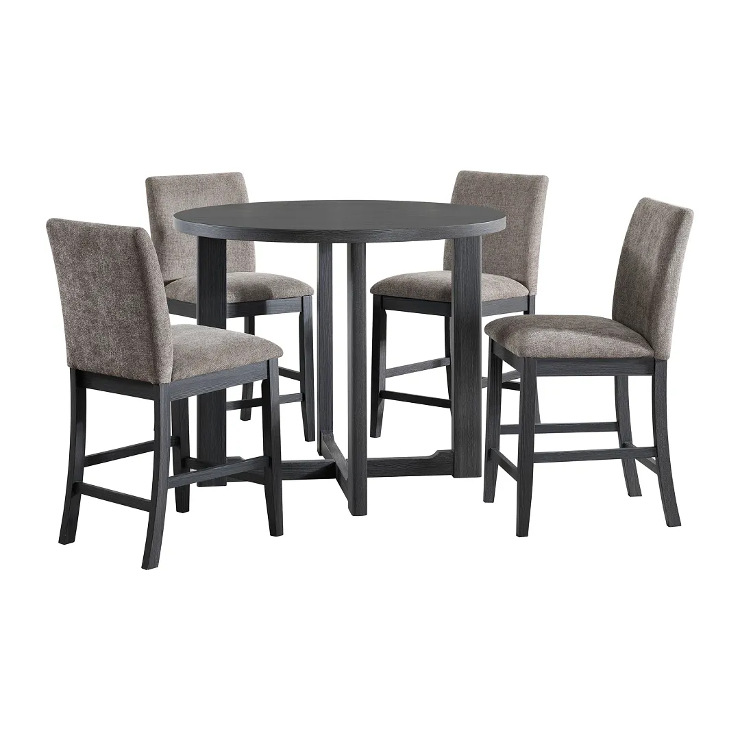 Gareth Dark Gray Round High Table & 4 Upholstered Barstools