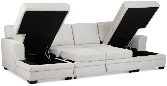 Everly Gray Fabric Double Chaise Sleeper Storage Sectional