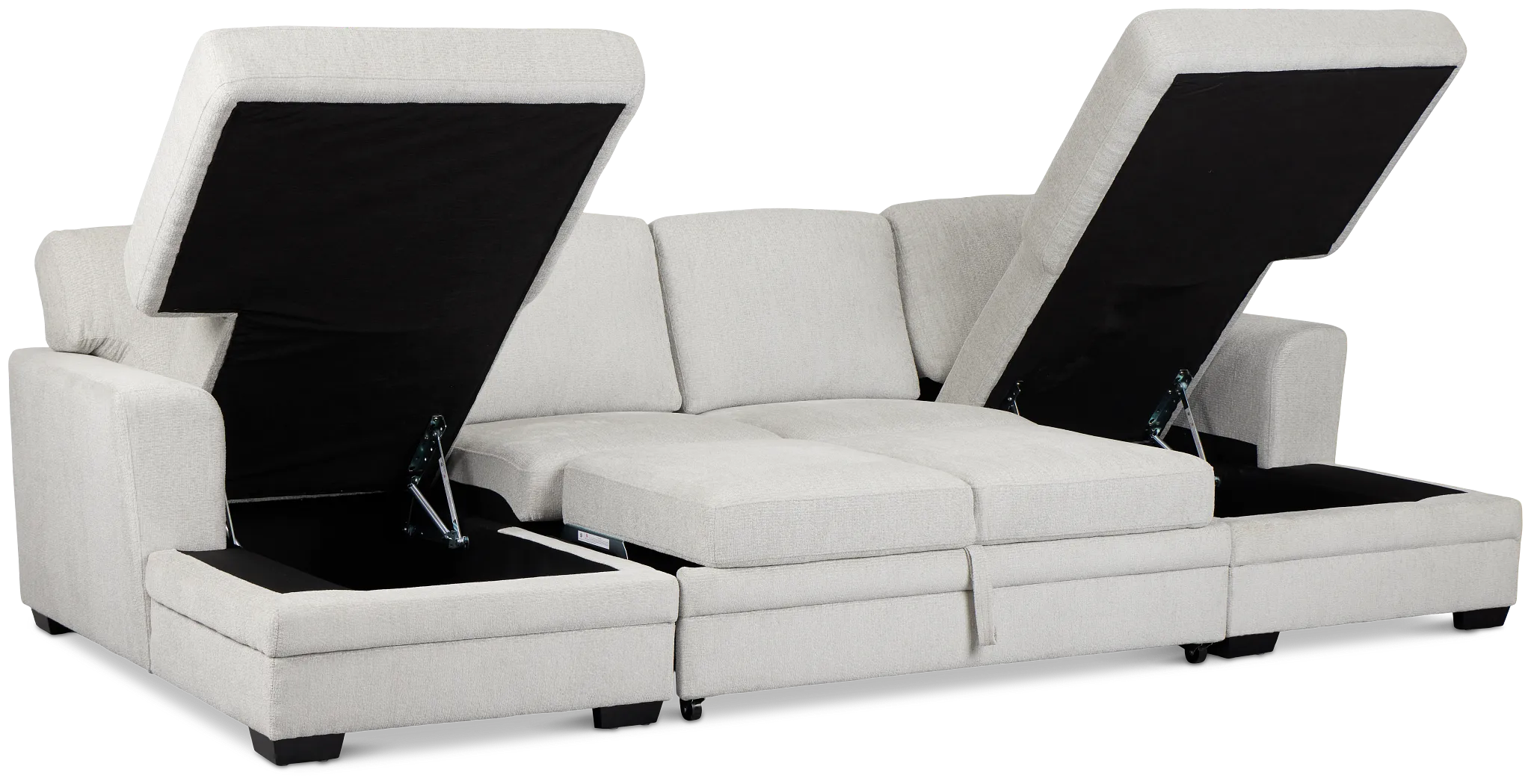 Everly Gray Fabric Double Chaise Sleeper Storage Sectional