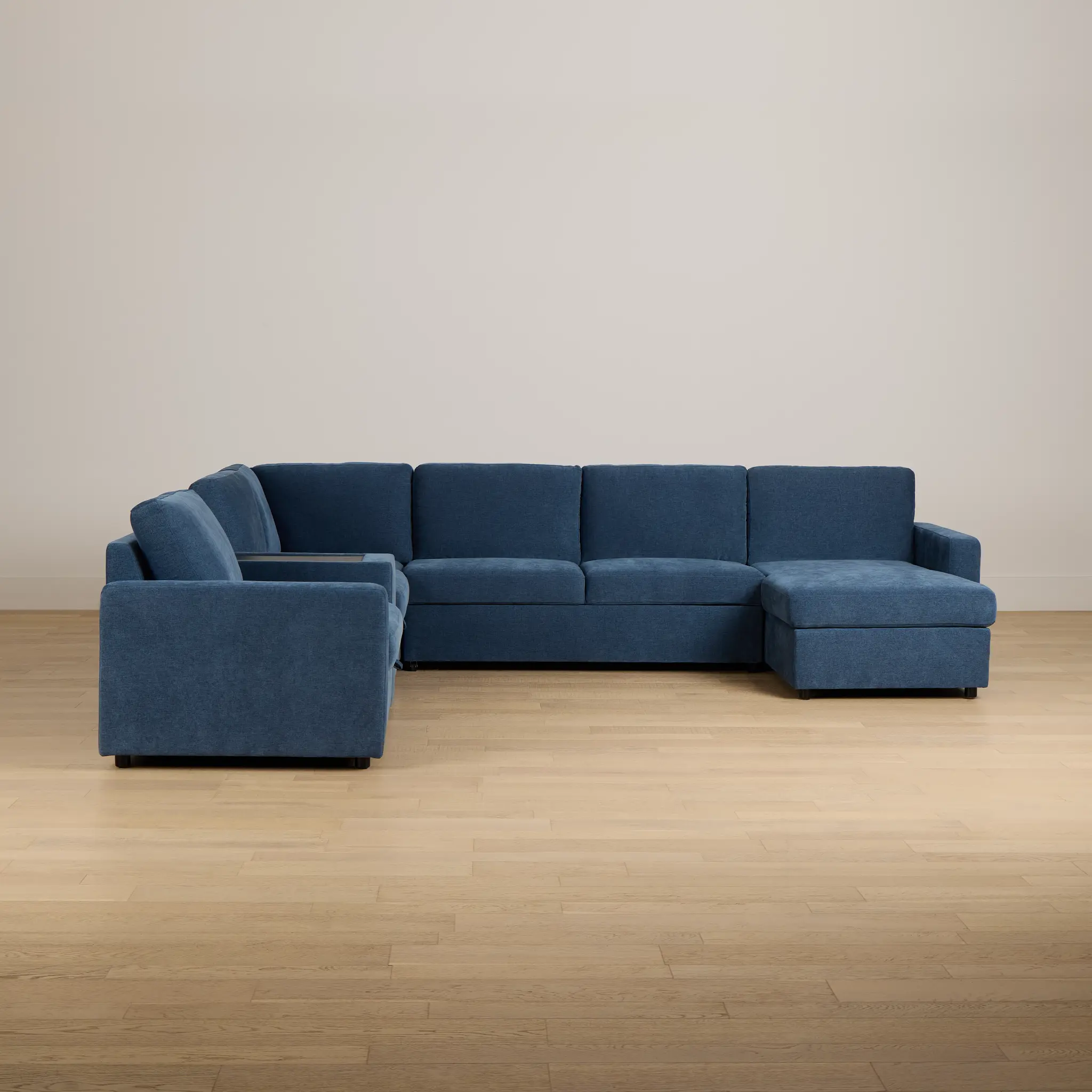 Addie Blue Fabric Medium Right Chaise Sleeper Sectional With Console Addie Blue Fabric Medium Right Chaise Sleeper Sectional With Console