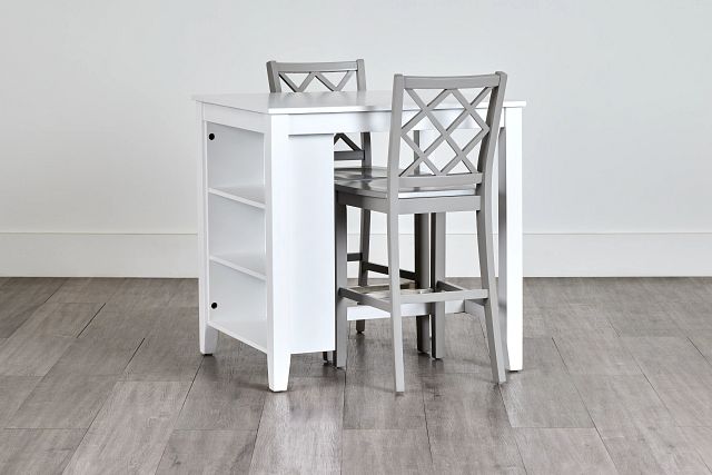 Edgartown Storage White High Table & 2 Light Gray Wood Barstools (0)
