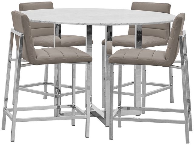 Amalfi Taupe Marble High Table & 4 Upholstered Barstools