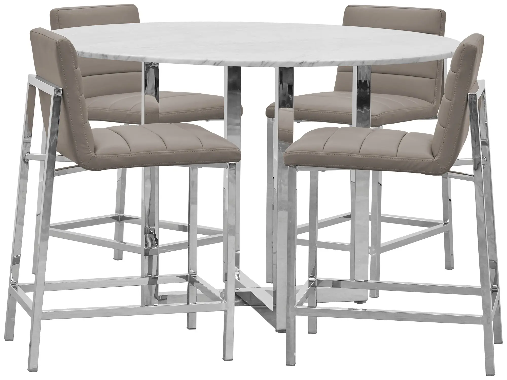 Amalfi Taupe Marble High Table & 4 Upholstered Barstools Amalfi Taupe Marble High Table & 4 Upholstered Barstools