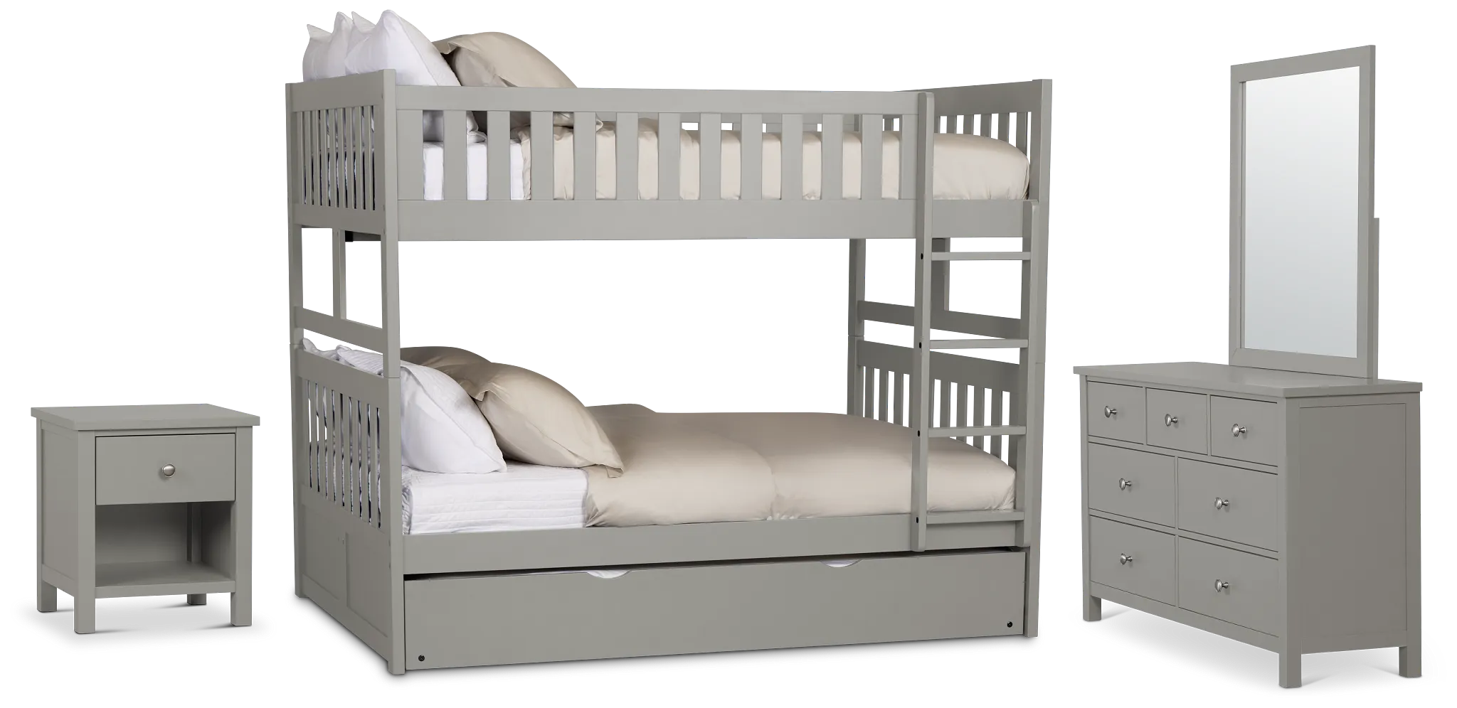 Charleston Gray Bunk Bed Trundle Bedroom