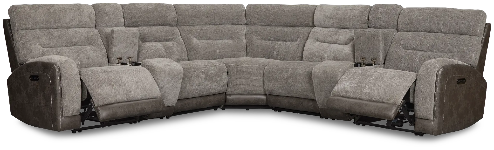 Travis Gray Fabric Large Dual Power Reclining Two-arm Sectional Travis Gray Fabric Large Dual Power Reclining Two-arm Sectional