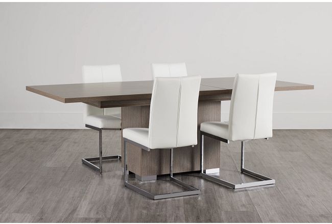 Lucca Gray Rect Table & 4 White Upholstered Chairs