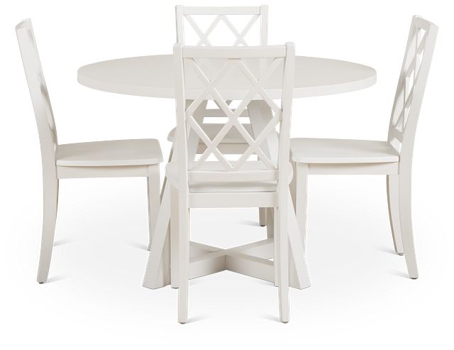 Edgartown White Round Table & 4 White Wood Chairs