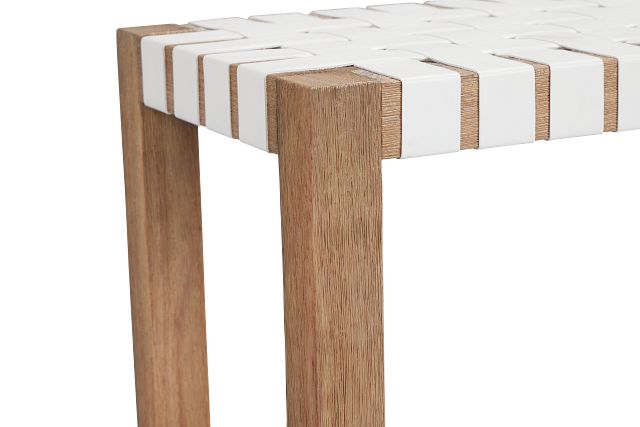 Haven White Woven Upholstered Dining Bench