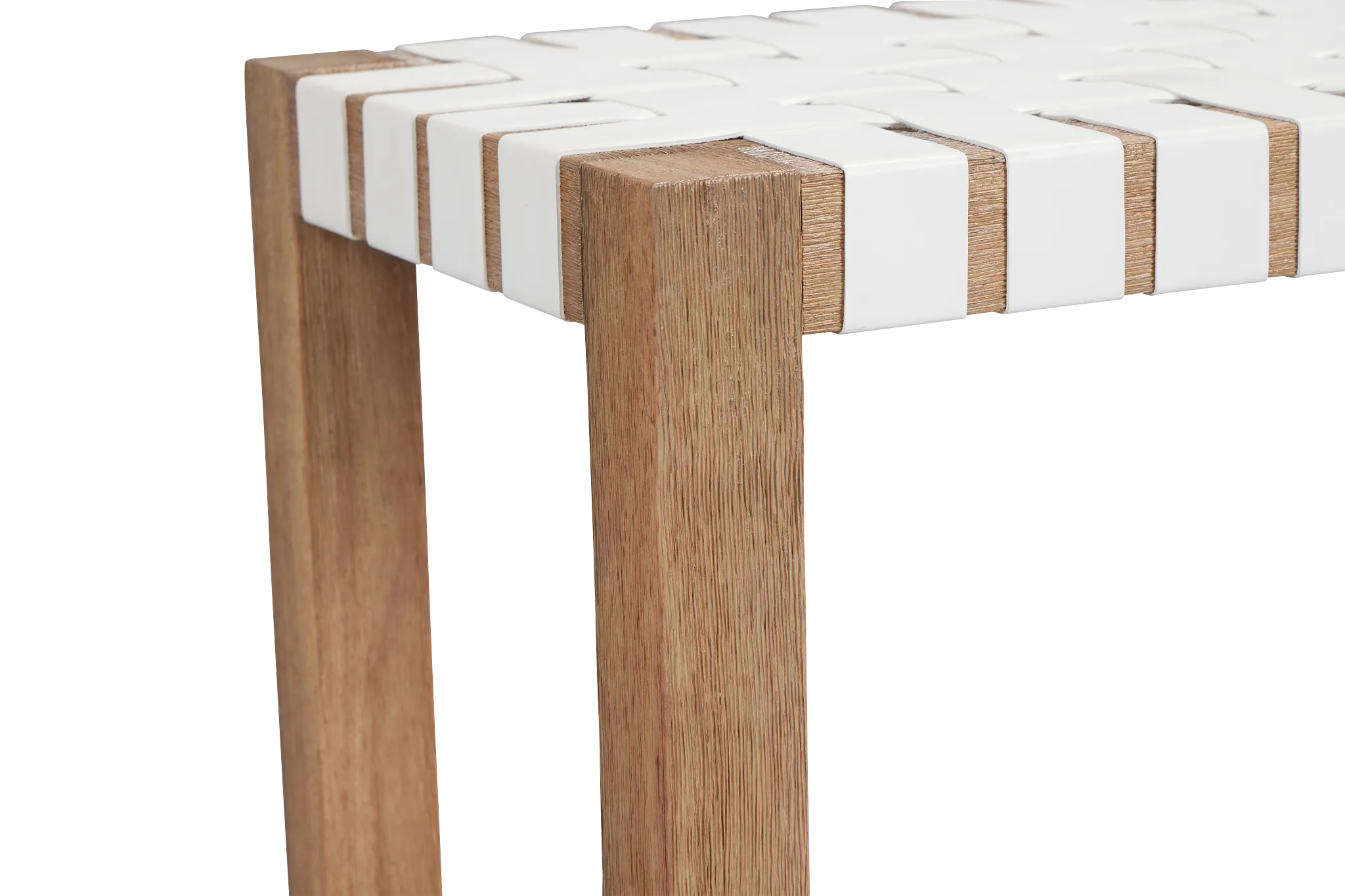 Haven White Woven Upholstered Dining Bench