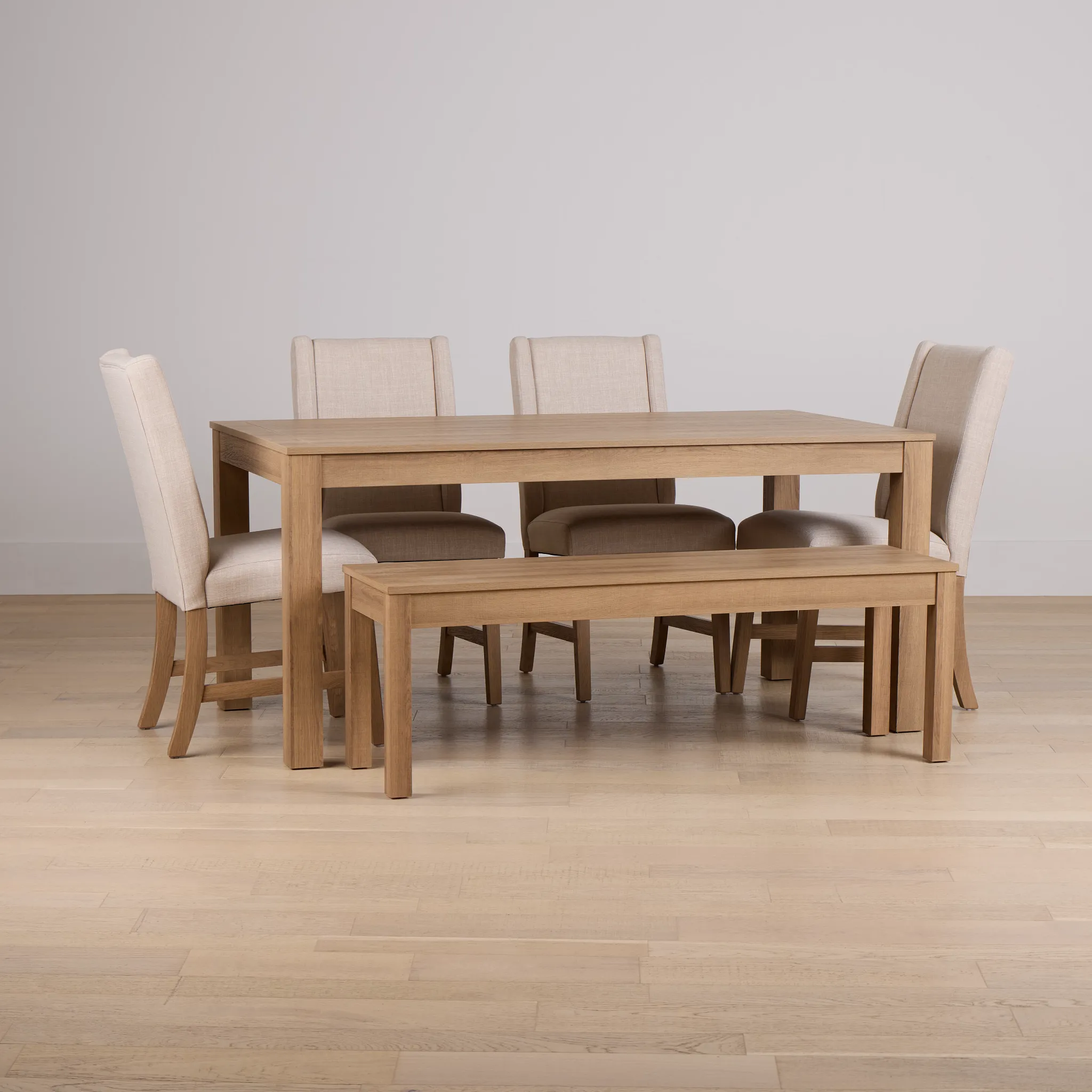 Delray Light Tone Rect Table, 4 Chairs & Bench
