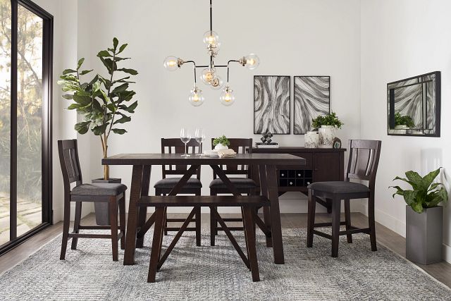 Cash Gray High Table 4 Barstools, High Dining Room Table With Bench