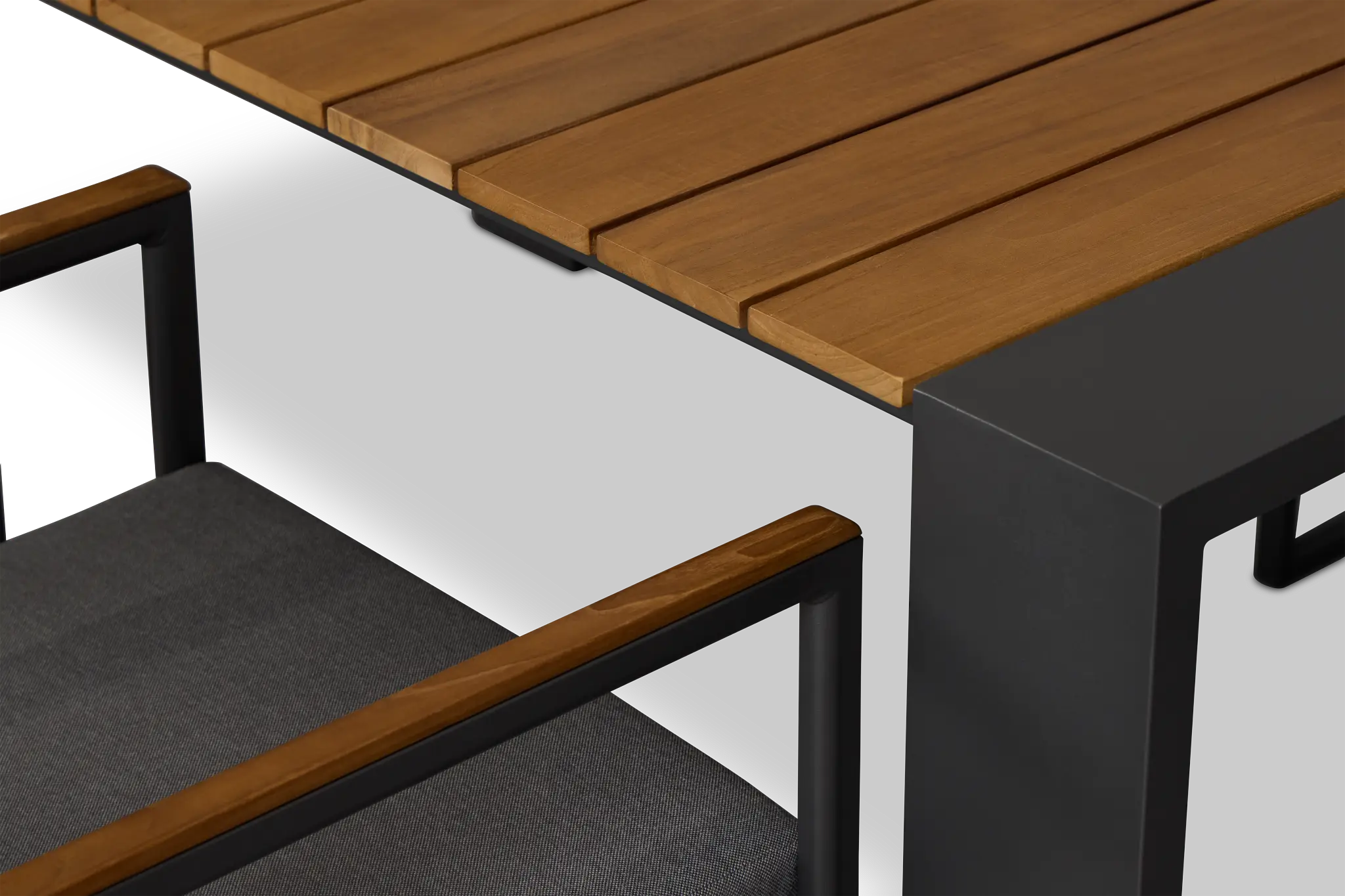 Sunrise Dark Gray Teak Rectangular Table & 4 Teak Arm Chairs Sunrise Dark Gray Teak Rectangular Table & 4 Teak Arm Chairs