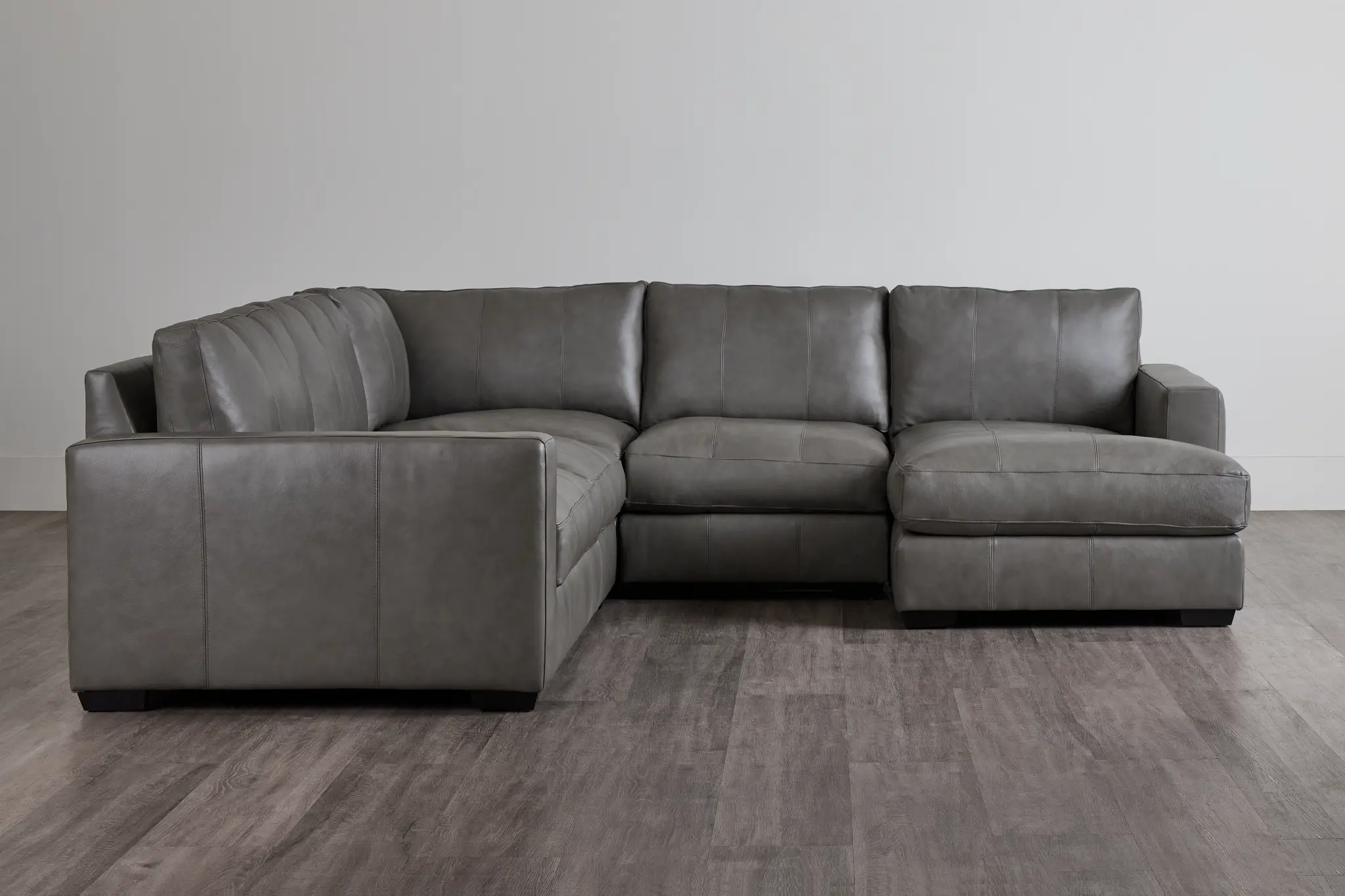 Dawkins Gray Leather Medium Right Chaise Sectional Dawkins Gray Leather Medium Right Chaise Sectional