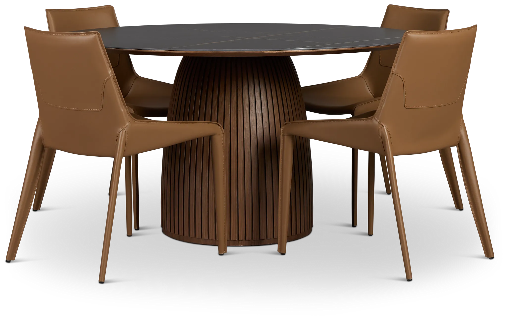 Wayne Two-tone Stone Round Table & 4 Brown Upholstered Chairs