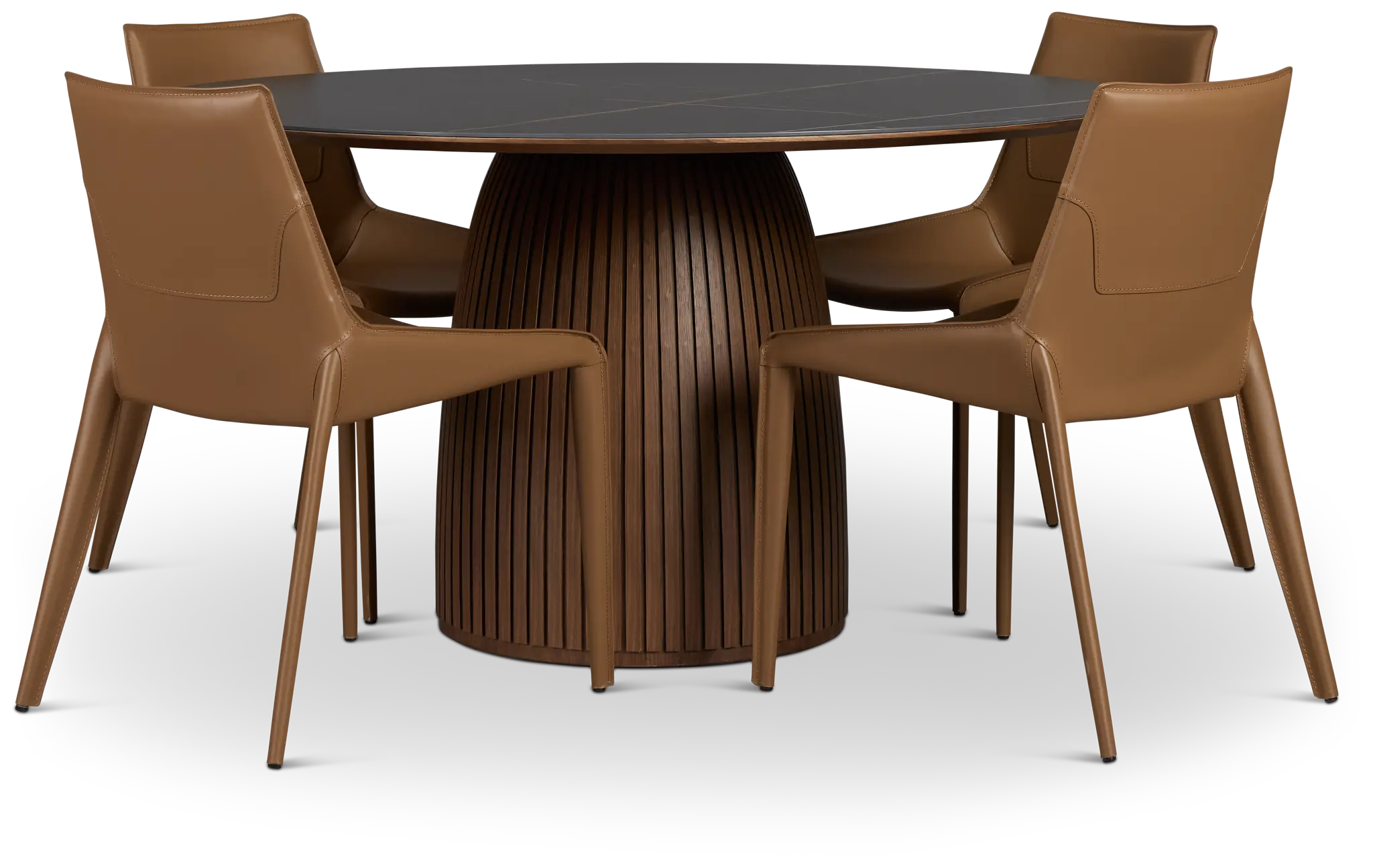 Wayne Two-tone Stone Round Table & 4 Brown Upholstered Chairs Wayne Two-tone Stone Round Table & 4 Brown Upholstered Chairs