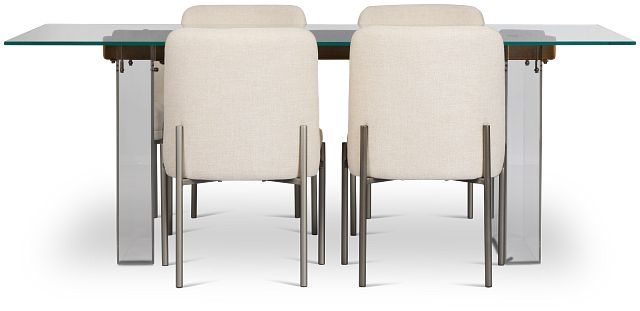 Avondale Glass Rect Table & 4 Upholstered Chairs