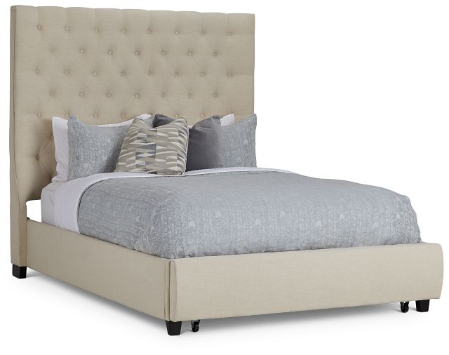 Rylee Beige Uph Platform Storage Bed