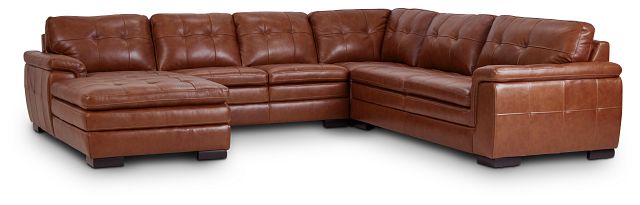 Braden Medium Brown Leather Medium Left Chaise Sectional (1)