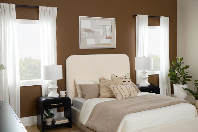 Lyndie Beige Upholstered Platform Bed