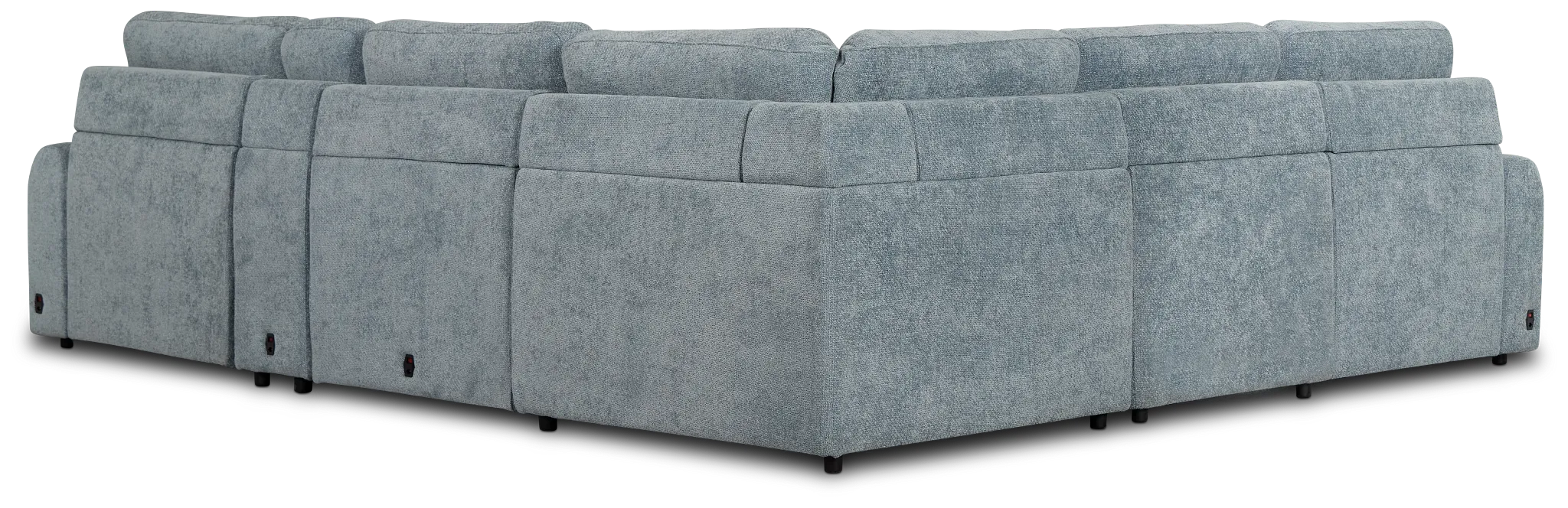 Hendrix Light Blue Fabric Medium Tri Power 2 Arm Extension Chaise Sectional