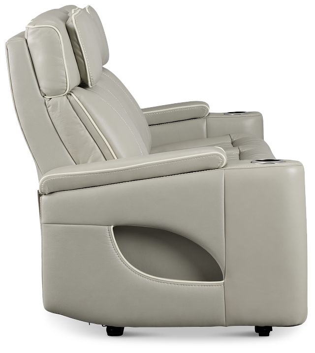 Nova Light Gray Lthr/vinyl Power Reclining Sofa W/ Massage