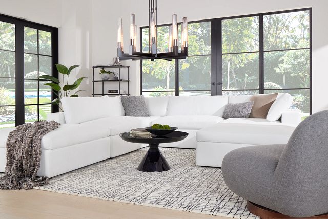 Destin Suave White Fabric 5pc Bumper Sectional