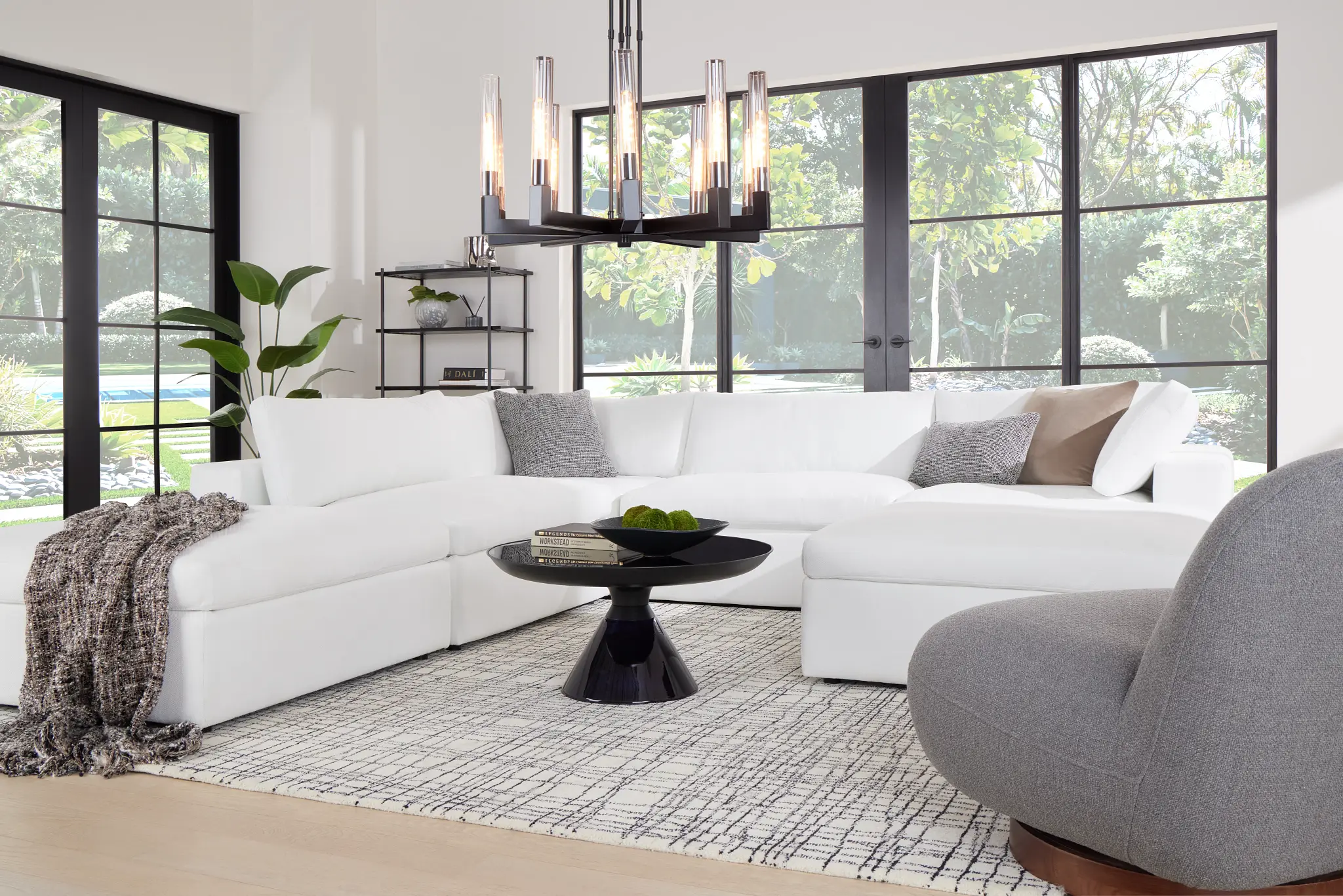 Destin Suave White Fabric 5pc Bumper Sectional Destin Suave White Fabric 5pc Bumper Sectional