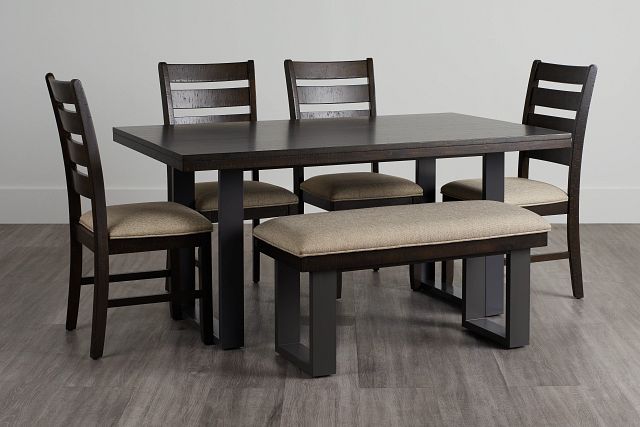 Sawyer Dark Tone Rect Table, 4 Chairs & Bench (0)