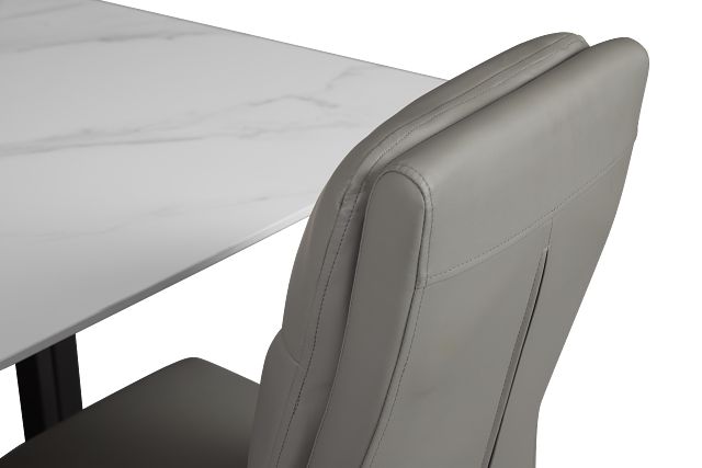 Paxton White Rect Table & 4 Gray Upholstered Chairs