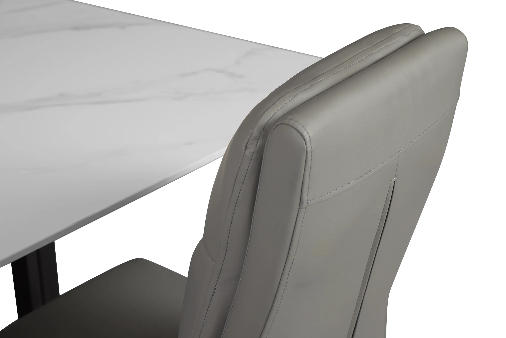 Paxton White Rect Table & 4 Gray Upholstered Chairs