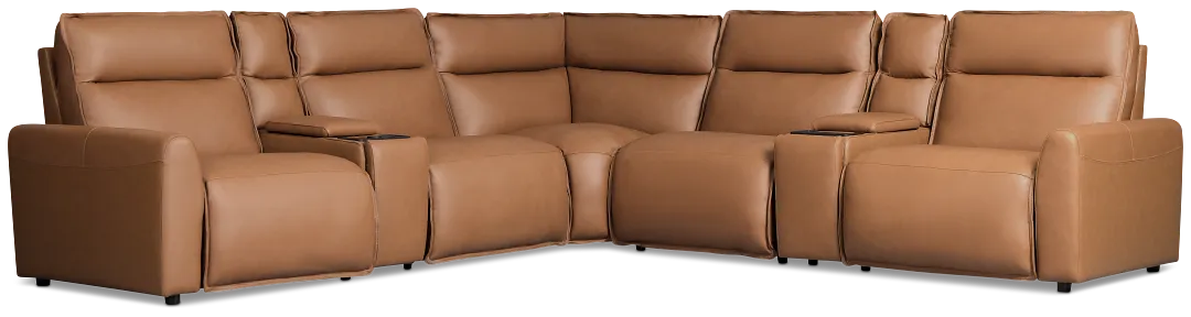 Edison Medium Brown Leather/vinyl Large Triple Power Reclining 2-arm Sectional
