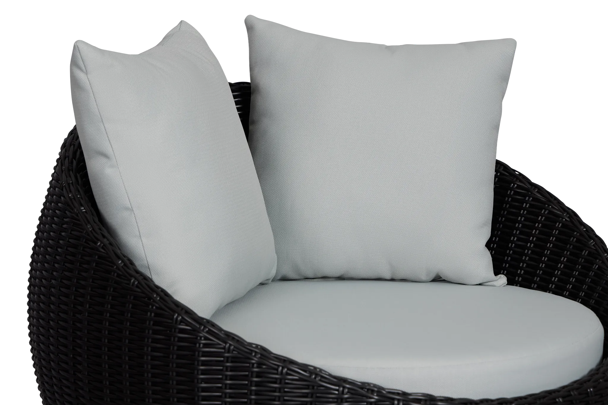 Montecito Black Curved Swivel Chair With Light Blue Cushions