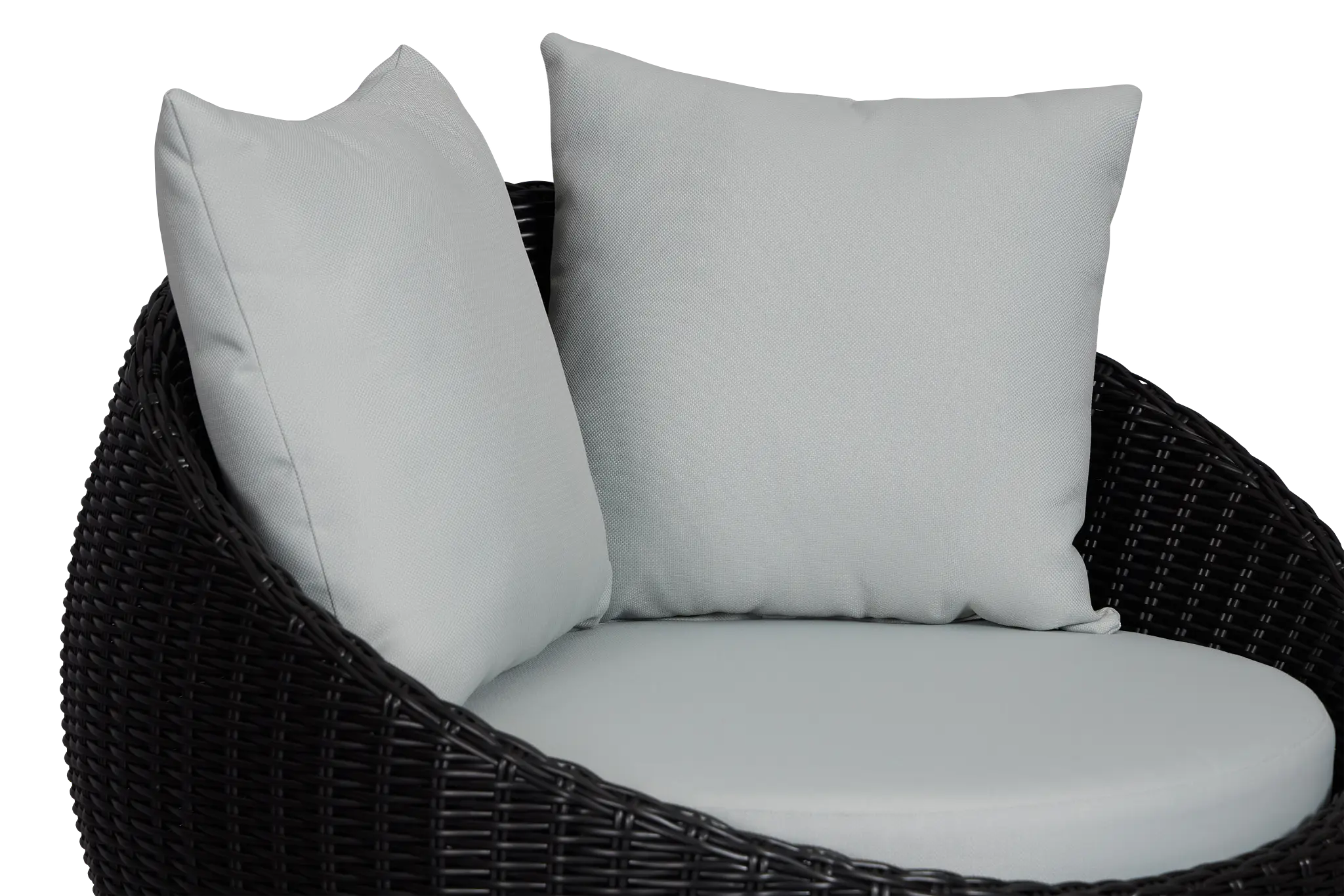 Montecito Black Curved Swivel Chair With Light Blue Cushions Montecito Black Curved Swivel Chair With Light Blue Cushions