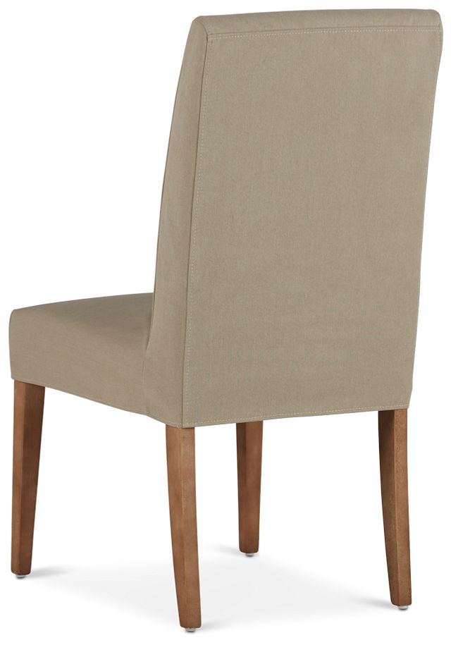 Destination Beige Short Slipcover Chair With Light Tone Leg