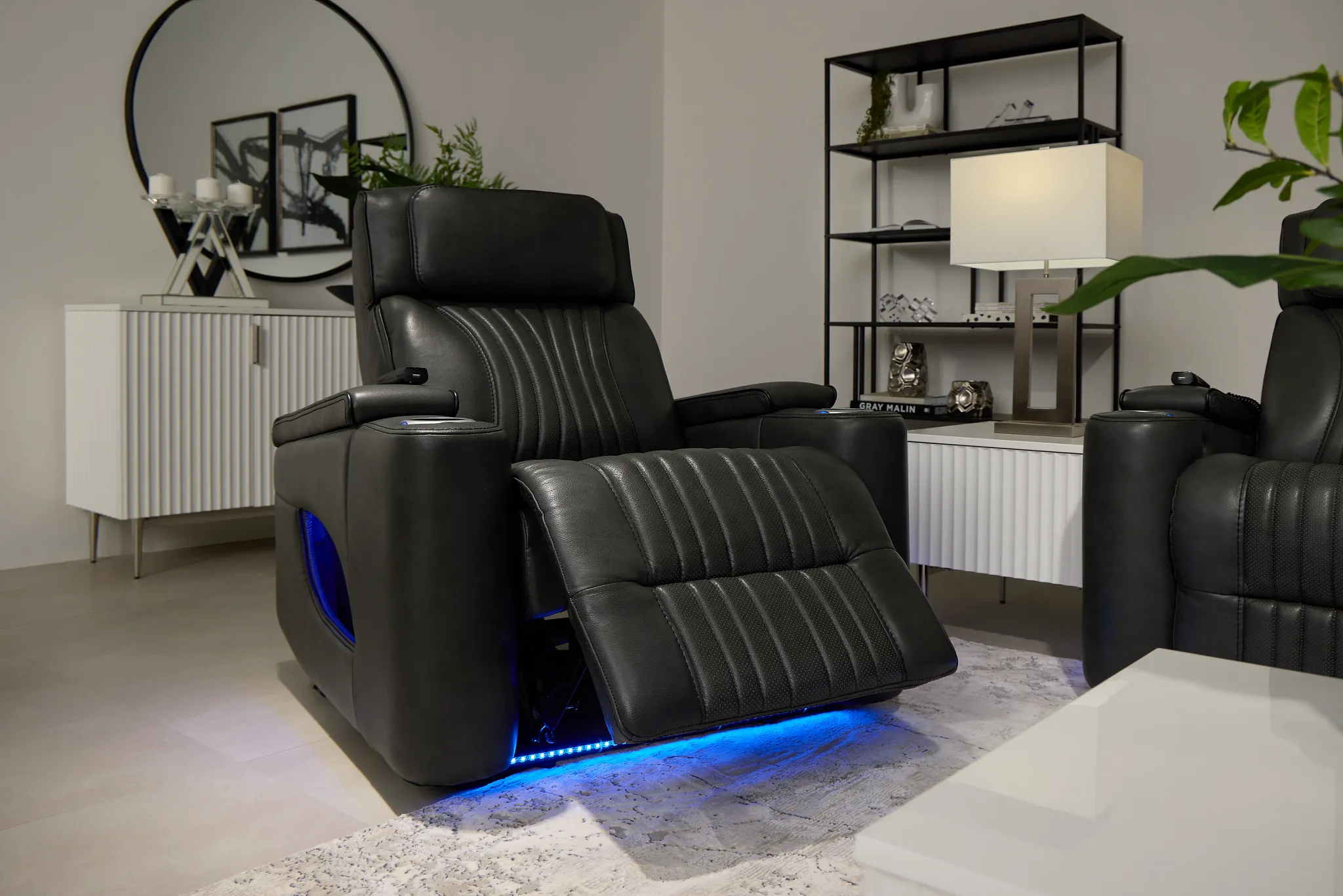 Nova Dark Gray Lthr/vinyl Power Recliner W/ Massage