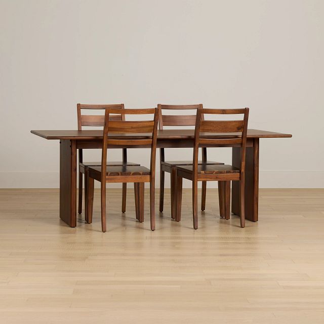 Bowery Dark Tone Rectangular Table & 4 Wood Chairs