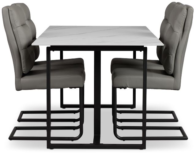 Paxton White Rect Table & 4 Gray Upholstered Chairs