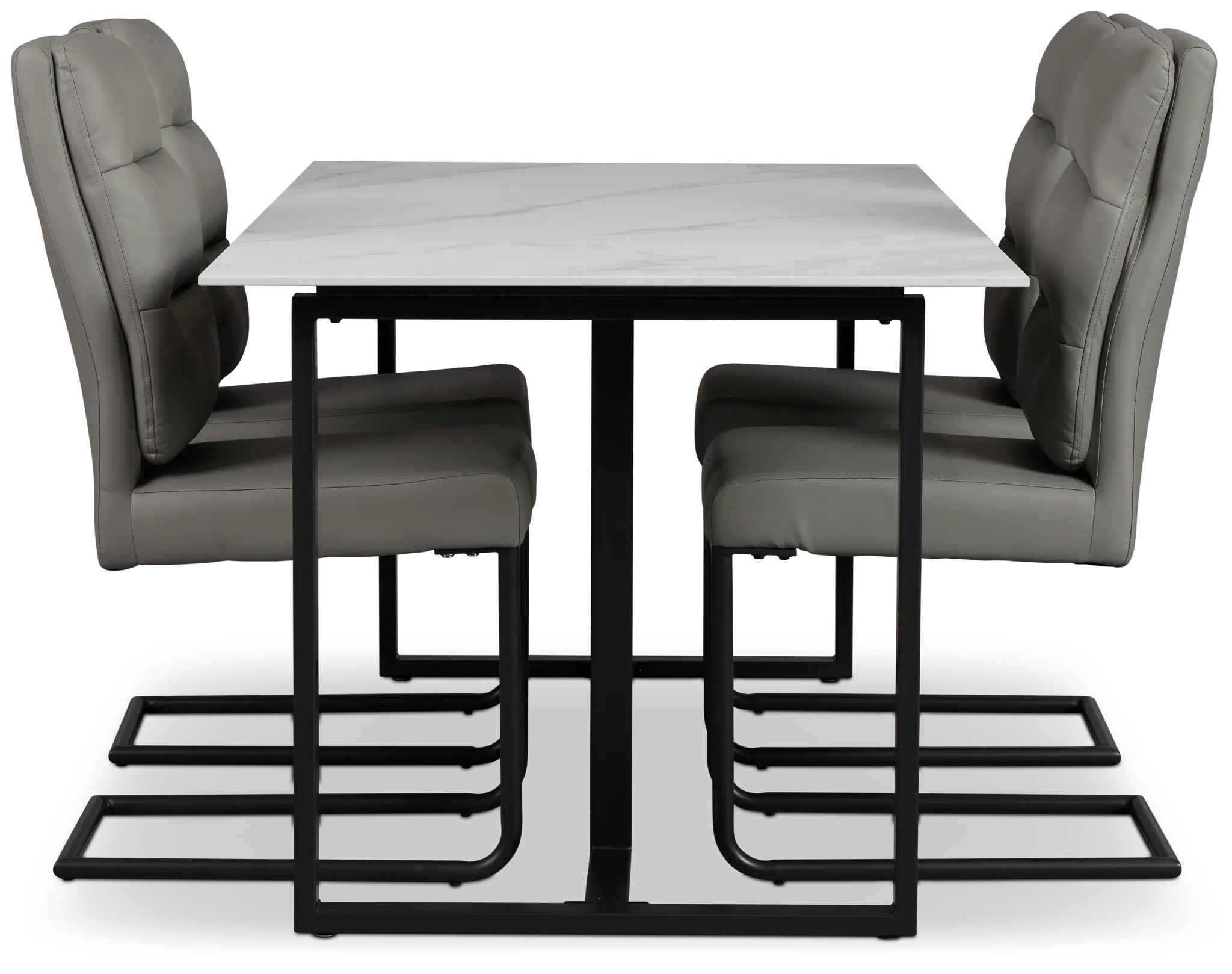 Paxton White Rect Table & 4 Gray Upholstered Chairs