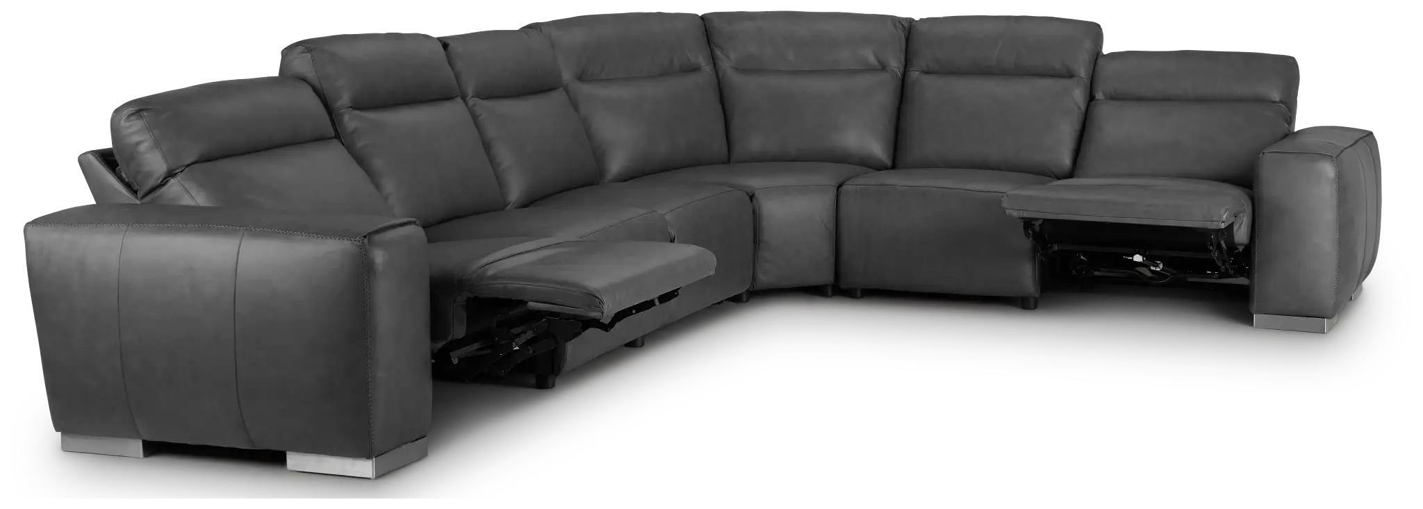 Elba Dark Gray Leather Medium Dual Power 2-arm Reclining Sectional Elba Dark Gray Leather Medium Dual Power 2-arm Reclining Sectional