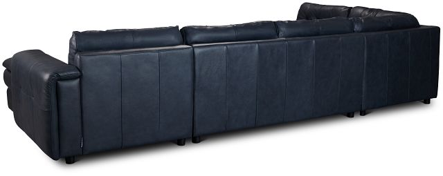 Rowan Navy Leather U-shaped Sectional W/ Left Bumper