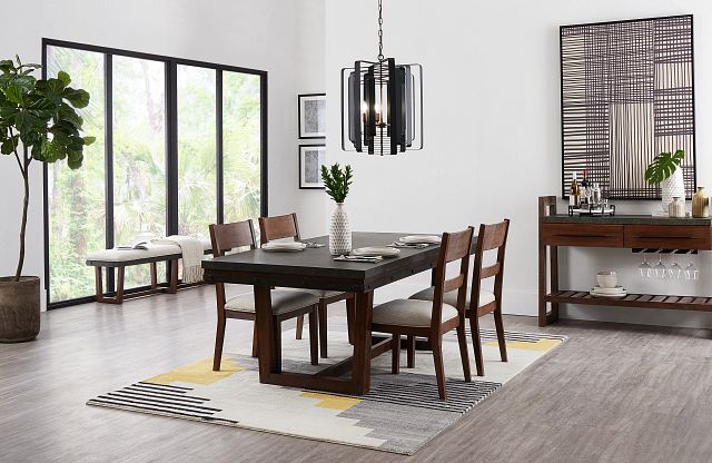 Forge Dark Tone Rectangular Table & 4 Wood Chairs