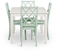 Edgartown White Rect Table & 4 Light Blue Wood Chairs