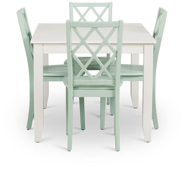 Edgartown White Rect Table & 4 Light Blue Wood Chairs