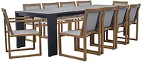 Linear Dark Gray 110" Aluminum Table & 4 Teak Sling Side Chairs