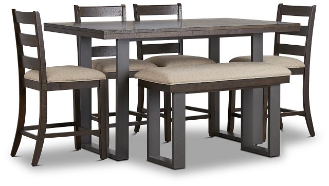 Sawyer Dark Tone High Table, 4 Barstools & High Bench (1)