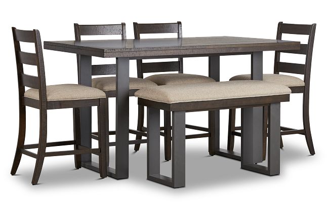 Sawyer Dark Tone High Table, 4 Barstools & High Bench