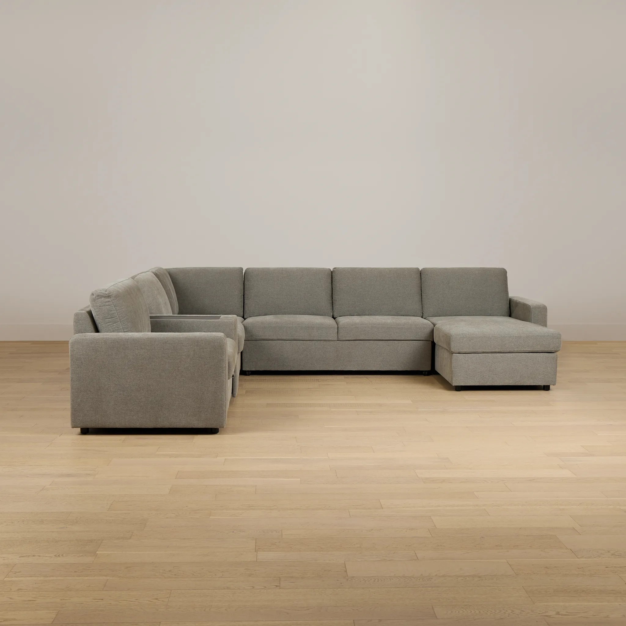 Addie Gray Fabric Medium Right Chaise Sleeper Sectional With Console