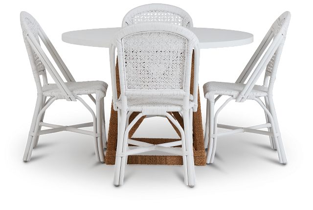 white rattan table and chairs