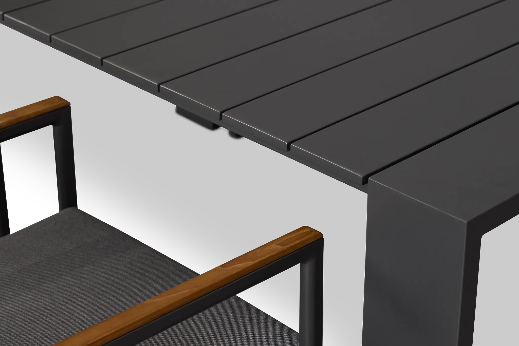 Sunrise Dark Gray 65" Rectangular Table & 4 Teak Arm Chairs