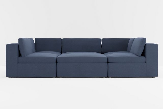 Destin Peyton Dark Blue Fabric 6-piece Pit Sectional